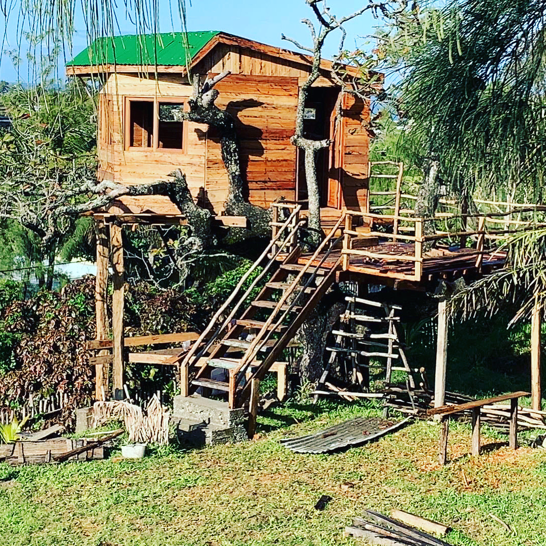 Tree house avec terrasse, garde-corps et escalier