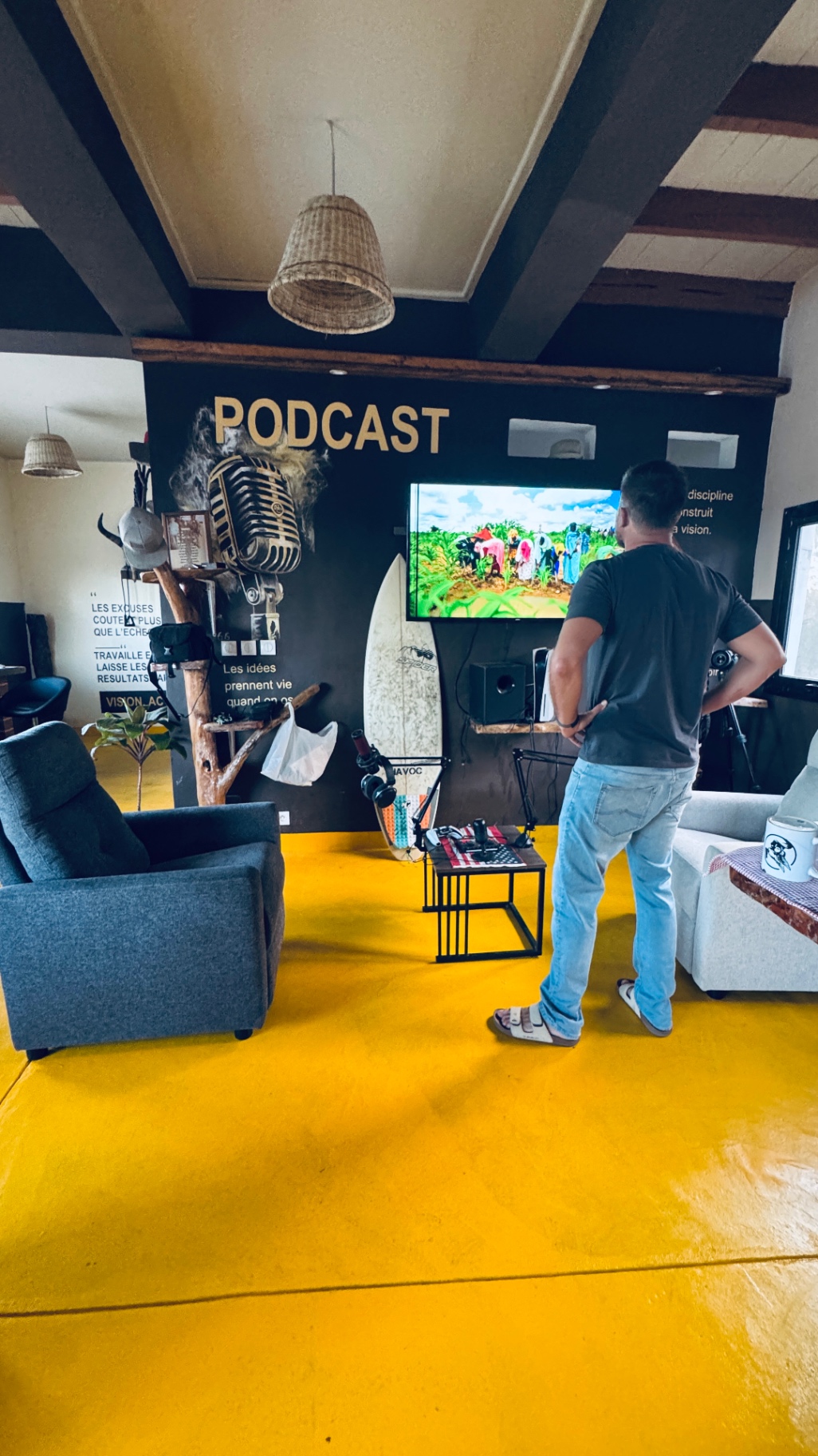 Member watching a screening in the podcast lounge