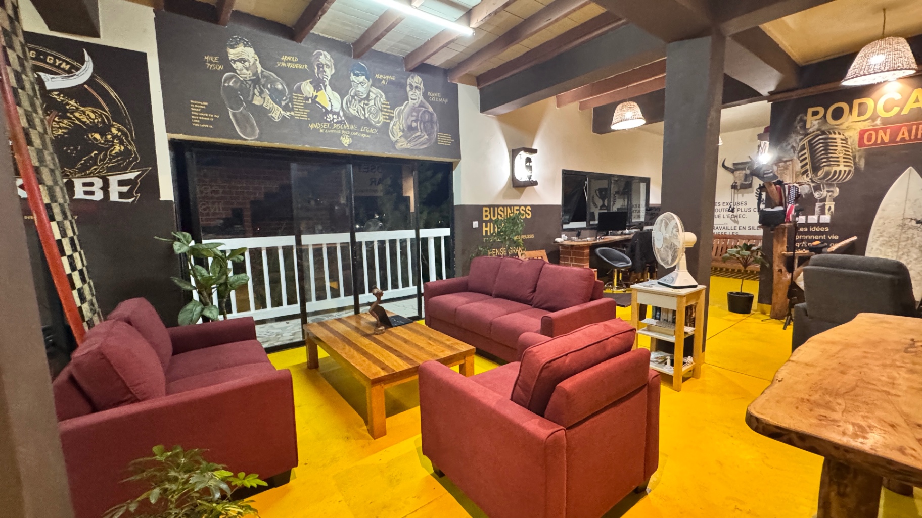 Comfortable lounge with sofas and wooden coffee table