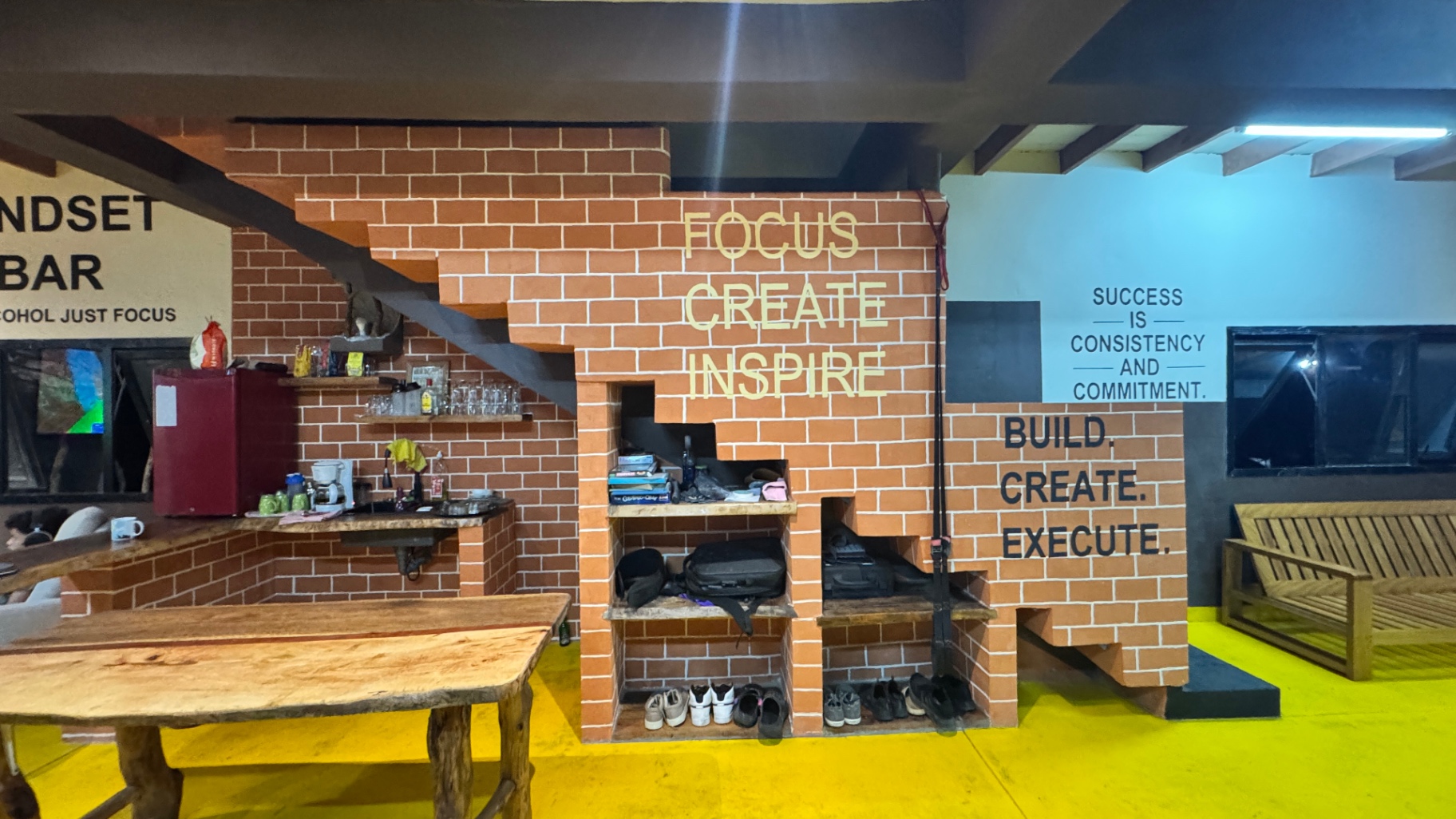 Focus Create Inspire wall and new wooden furniture